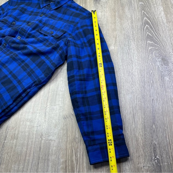 L.L. Bean Sherpa Lined Scotch Plaid Flannel Shirt Blue Black Mens Size XL Reg - Picture 4 of 13